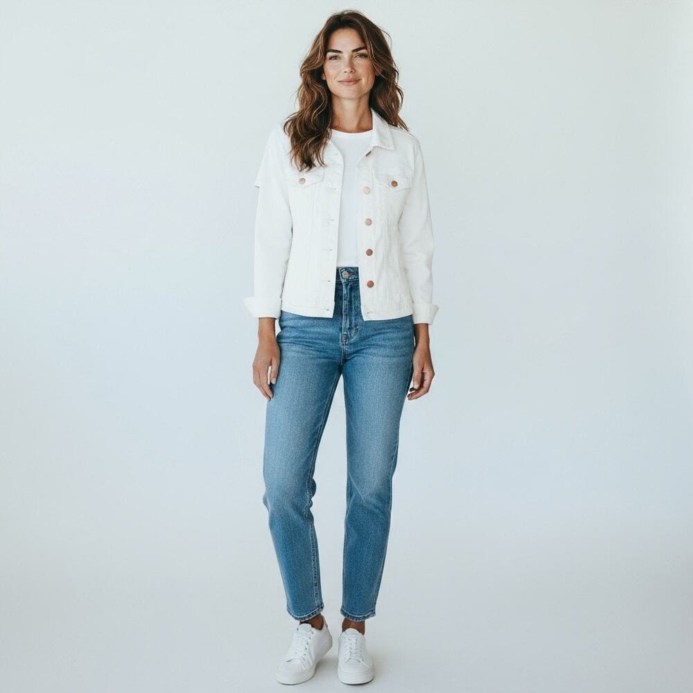Joe Fresh White Denim Jean Jacket Size XL NWT Stretch Casual Outdoor - Picture 2 of 16